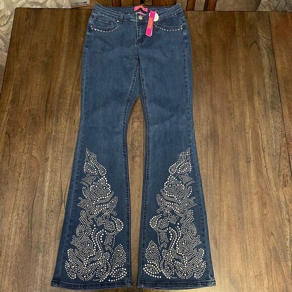 Studded Denim Flared Jeans - Picture 12 of 15